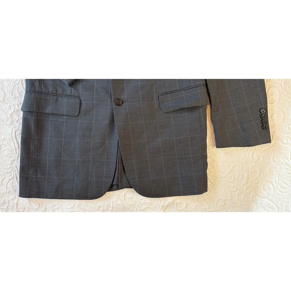 JOS A BANK Mens Charcoal Plaid 100%‎ Wool Sport Coat Blazer Jacket 40L